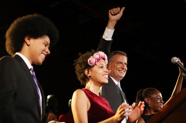 Bill de Blasio and his wife and kids on Primary night